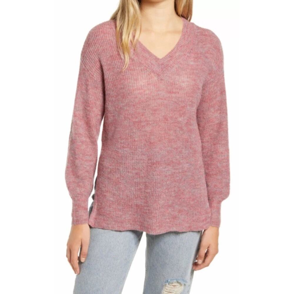 NWT Vero Moda Vilman Plus 1X V-Neck Tunic Slit Sweater Top Alpaca Wool Pink